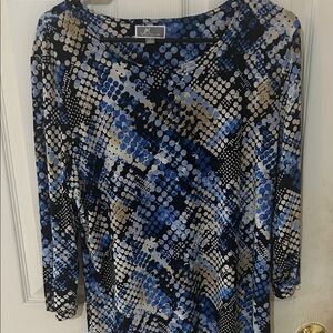 JM Collection Blue and Black Patterned Blouse